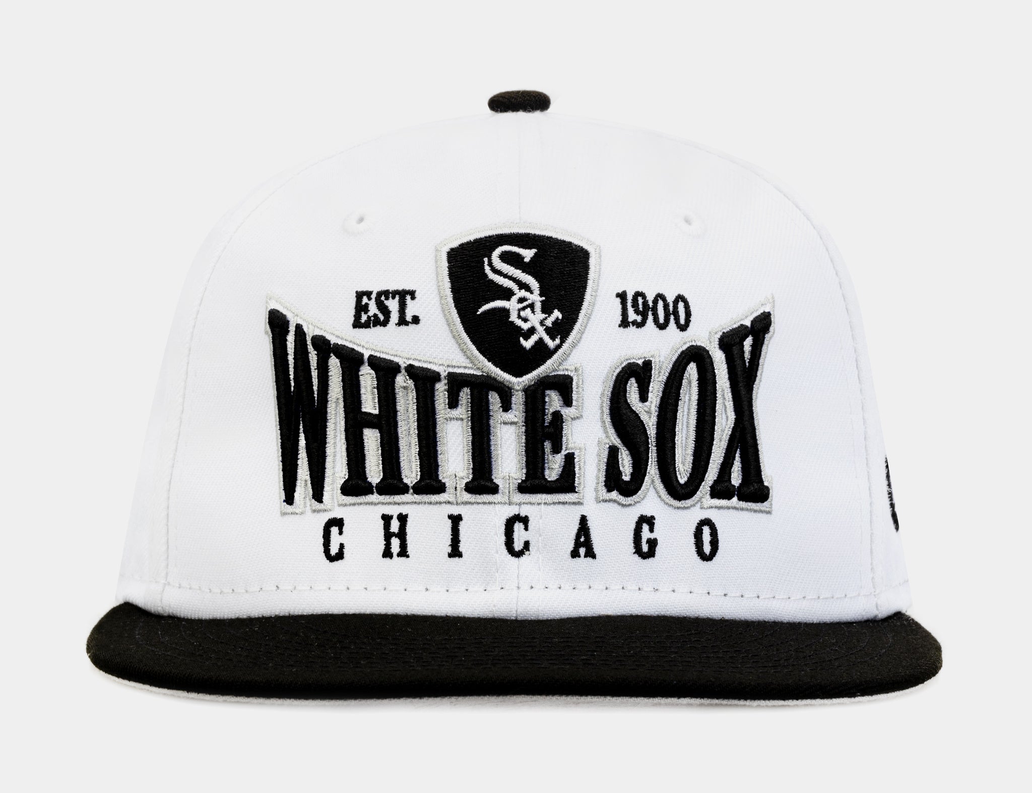 Chicago White Sox Crest 9FIFTY Mens Snapback Hat (White/Black)