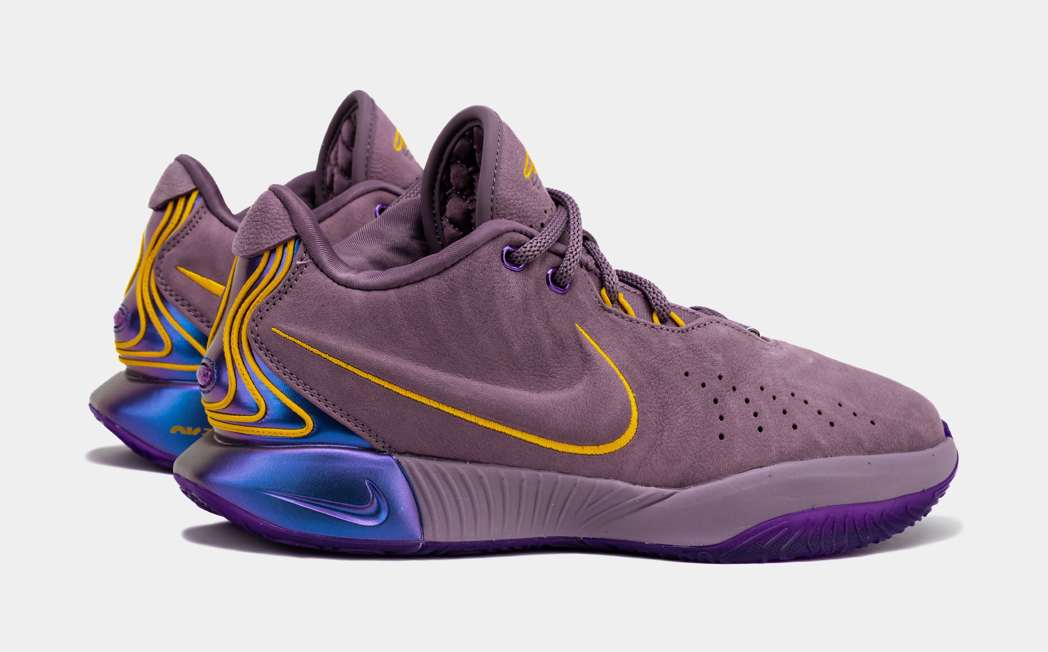 Purple and yellow basketball shoes on sale