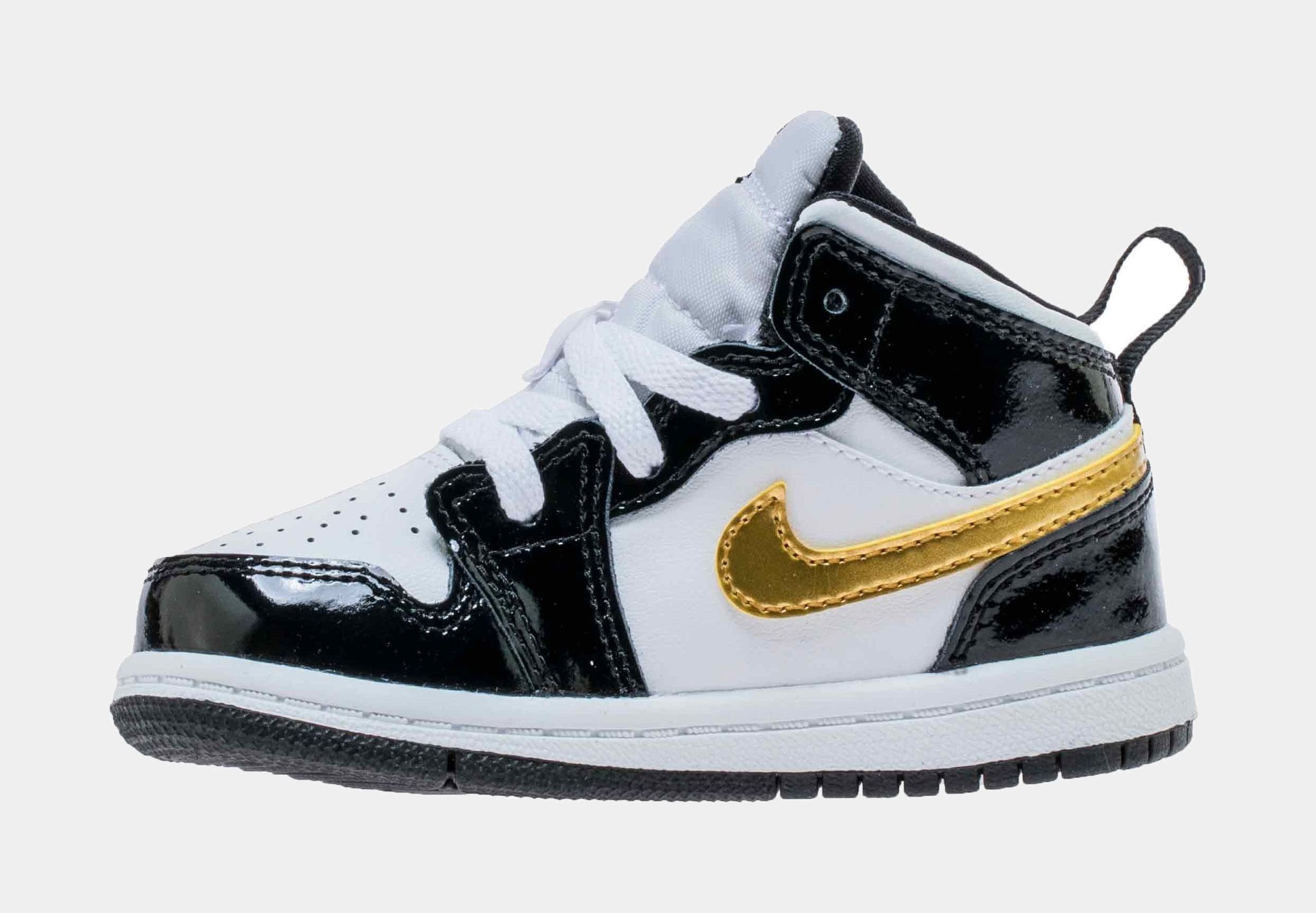 Air Jordan 1 Retro Mid SE Patent Black Gold Infant Toddler Lifestyle Shoes  (Black/Gold)